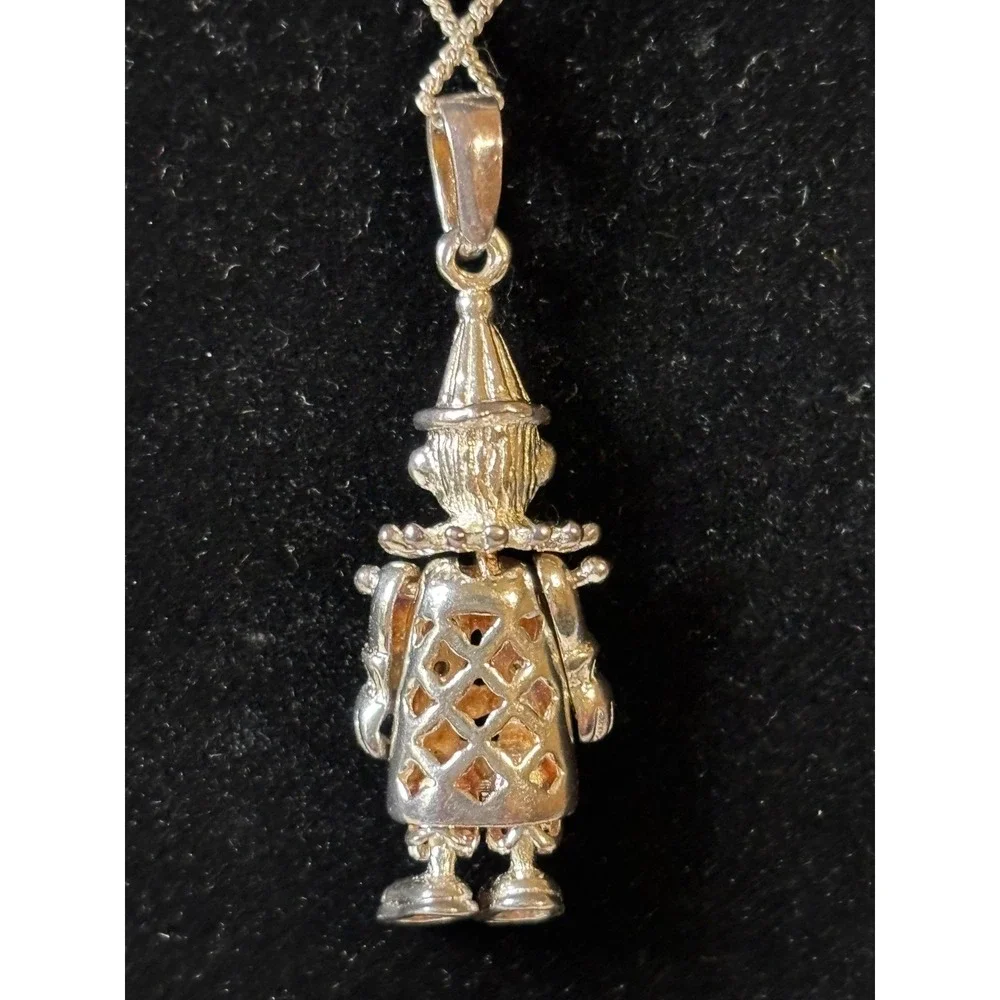 Rare VTG Articulated Clown Pendant Necklace 925 Silver Multi Jewels 6g Kidcore‎